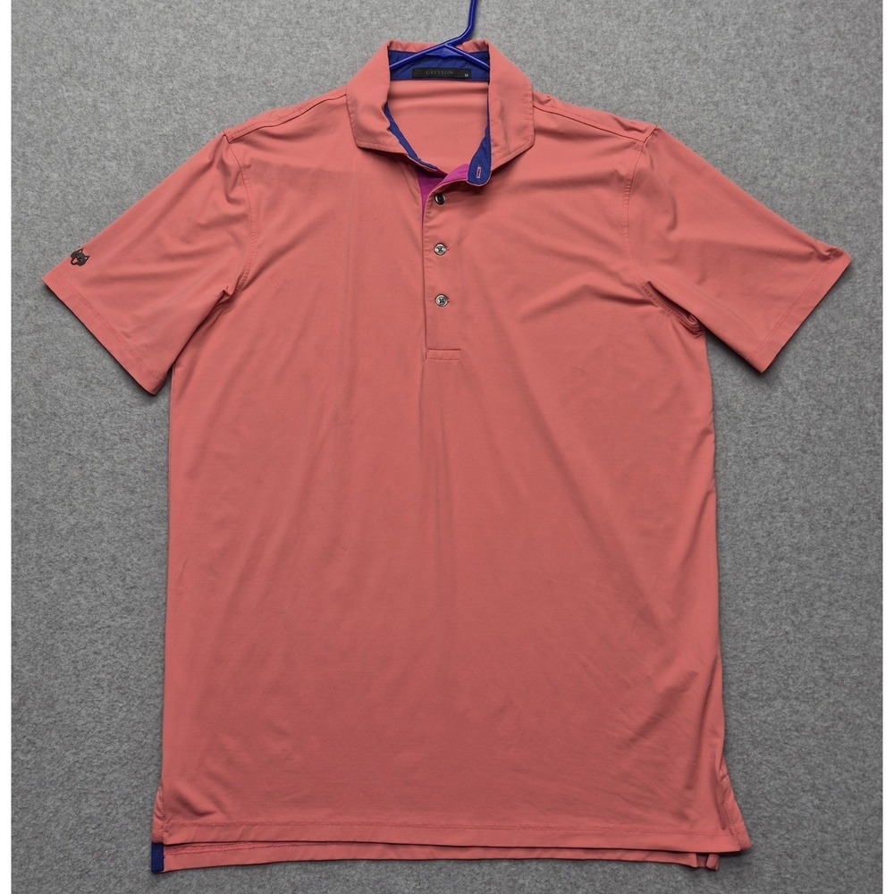 Greyson Polo Shirt Mens M Pink Blue Contrast Stretch Golf Short Sleeve